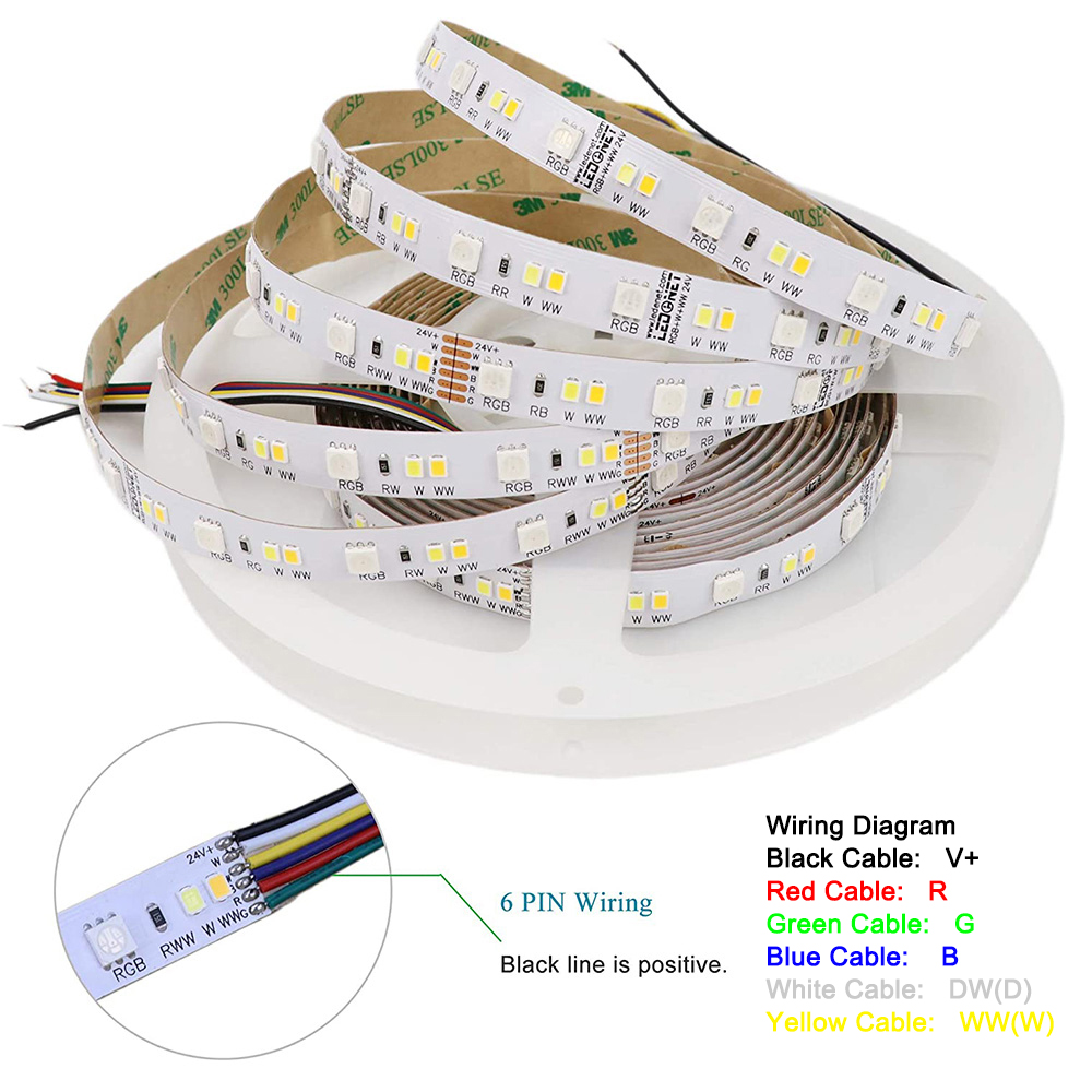 DC24V 16.4Ft 540LEDs Super Density Color Changing RGBWW Dimmable LED Strip Light DC24V 16.4Ft 540LEDs Super Density Color Changing RGBWW Dimmable LED Strip Light